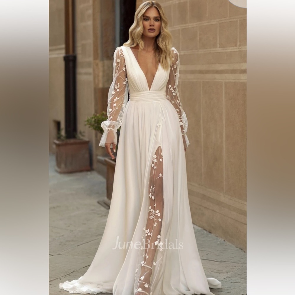 Elegant White Sheer Sleeve Gown